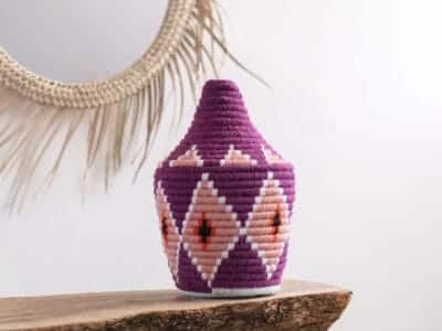 Purple Moroccan Straw Basket